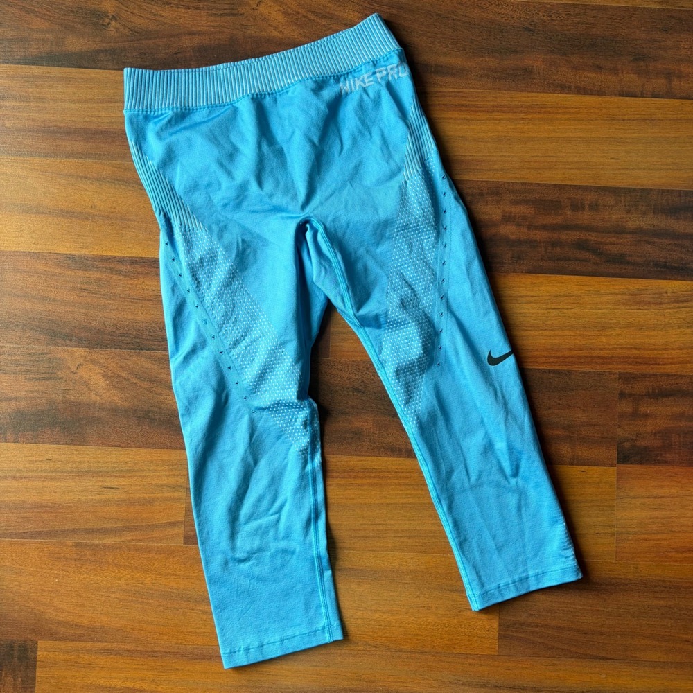 Nike Pro Womens Seamless Capri Leggings Blue Cropped Training Pants Small